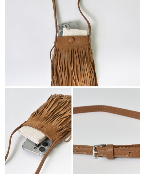 Re:EDIT（リエディ）の「[神山まりあさん着用][2024AW BAG COLLECTION]フェイクスウェードフリンジポシェット（ショルダーバッグ・レディース・ブラック/ベージュ/ブラウン/キャメル・FREE）」の13枚目の写真