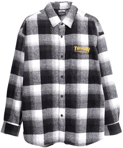 ブラウス シャツ 「THRASHER/スラッシャー」ファイアーロゴバック刺繍ルーズサイズ 長袖チェックシャツネルシャツ レディース メンズ セール】『THRASHER/スラッシャー』ファイアーロゴバック刺繍