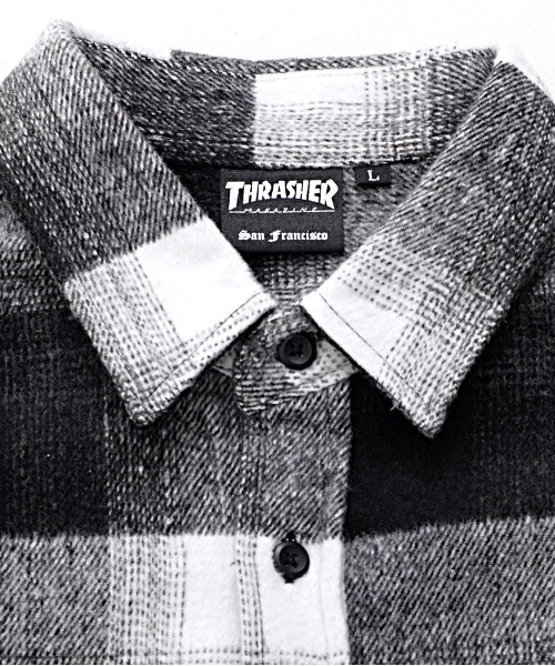 ブラウス シャツ 「THRASHER/スラッシャー」ファイアーロゴバック刺繍ルーズサイズ 長袖チェックシャツネルシャツ レディース メンズ セール】『THRASHER/スラッシャー』ファイアーロゴバック刺繍