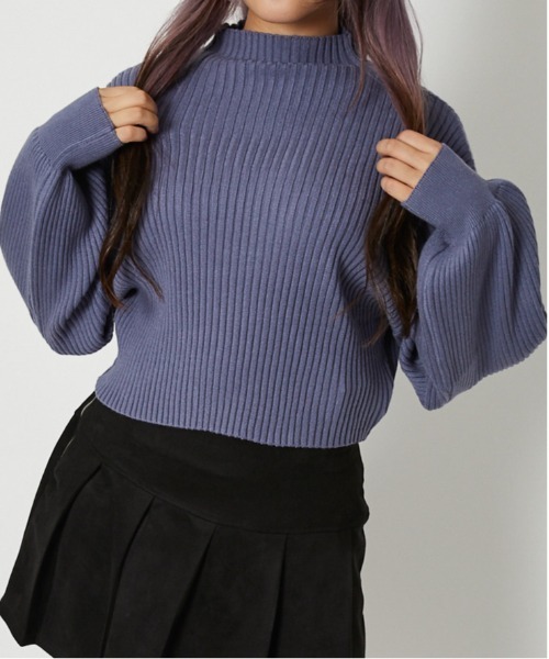 GORGE（ゴージ）の「《モチモチ素材×ボリュームスリーブ》レディース ボトルネック ショート丈ニットプルオーバー 長袖 秋冬（ニット/セーター・レディース・ブラック×ホワイト/ブラック/グレイッシュベージュ/オフホワイト/ブルー/ブラック系その他/イエロー/ブラウン/ボルドー/オレンジ・F）」の7枚目の写真