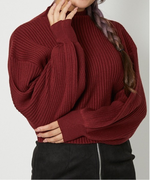 GORGE（ゴージ）の「《モチモチ素材×ボリュームスリーブ》レディース ボトルネック ショート丈ニットプルオーバー 長袖 秋冬（ニット/セーター・レディース・ブラック×ホワイト/ブラック/グレイッシュベージュ/オフホワイト/ブルー/ブラック系その他/イエロー/ブラウン/ボルドー/オレンジ・F）」の9枚目の写真