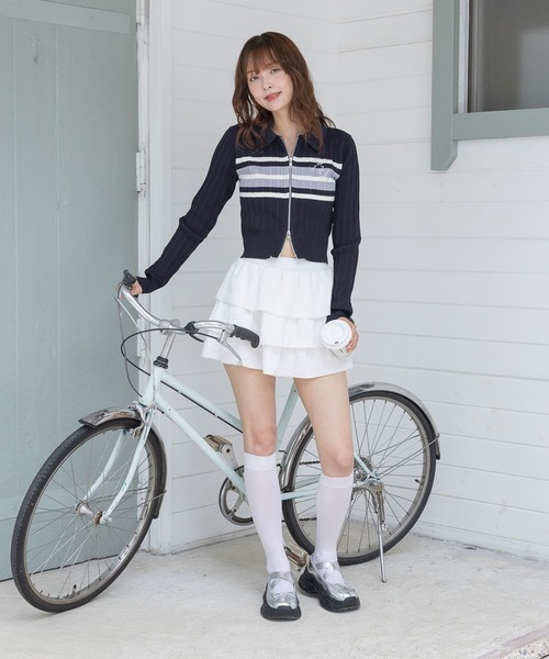 3.3 Field Trip （3.3フィールドトリップ）の「3.3 Field Trip／ロゴボーダーロングスリーブニット（カーディガン/ボレロ・レディース・ブラック/ネイビー・FREE）」の3枚目の写真