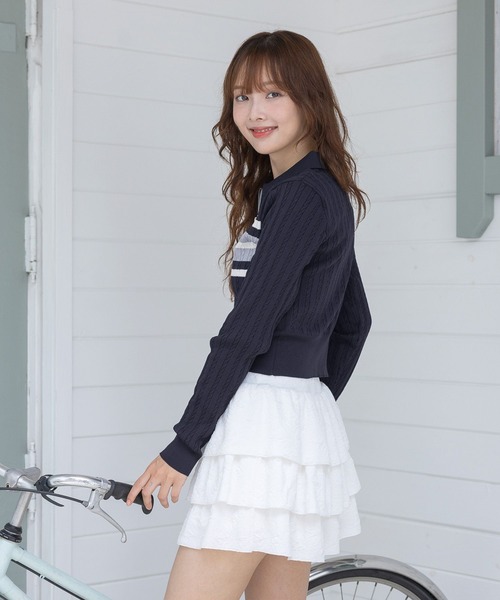 3.3 Field Trip （3.3フィールドトリップ）の「3.3 Field Trip／ロゴボーダーロングスリーブニット（カーディガン/ボレロ・レディース・ブラック/ネイビー・FREE）」の12枚目の写真