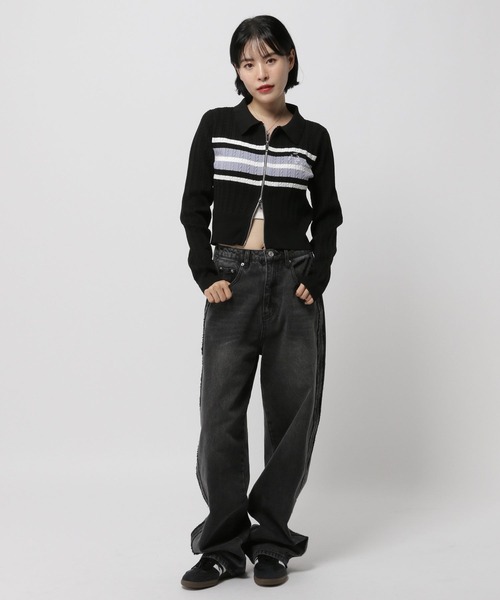 3.3 Field Trip （3.3フィールドトリップ）の「3.3 Field Trip／ロゴボーダーロングスリーブニット（カーディガン/ボレロ・レディース・ブラック/ネイビー・FREE）」の13枚目の写真