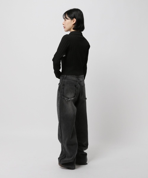 3.3 Field Trip （3.3フィールドトリップ）の「3.3 Field Trip／ロゴボーダーロングスリーブニット（カーディガン/ボレロ・レディース・ブラック/ネイビー・FREE）」の14枚目の写真