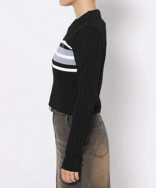 3.3 Field Trip （3.3フィールドトリップ）の「3.3 Field Trip／ロゴボーダーロングスリーブニット（カーディガン/ボレロ・レディース・ブラック/ネイビー・FREE）」の19枚目の写真