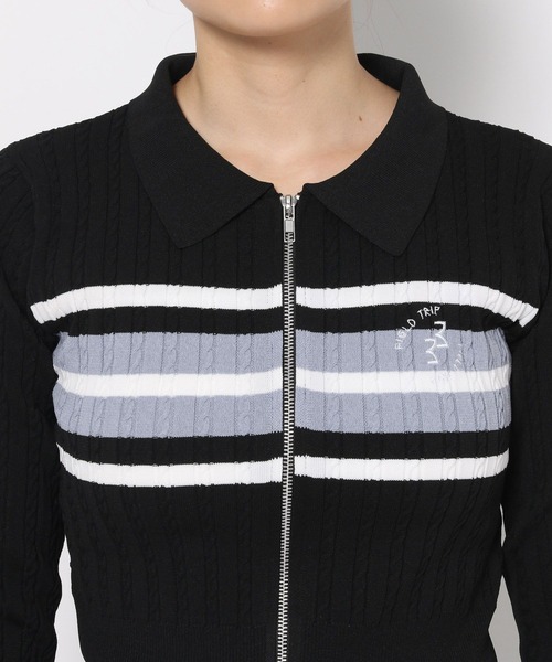 3.3 Field Trip （3.3フィールドトリップ）の「3.3 Field Trip／ロゴボーダーロングスリーブニット（カーディガン/ボレロ・レディース・ブラック/ネイビー・FREE）」の22枚目の写真