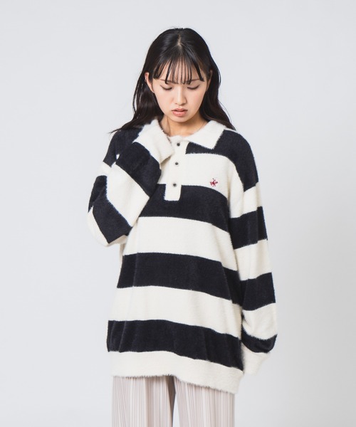 BEVERLY HILLS POLO CLUB(ビバリーヒルズポロクラブ)の「【Beverly Hills Polo Club/ビバリーヒルズポロクラブ】シャギーポロニット(ニット/セーター・レディース・ブラック/スミクロ/レッド/アイボリー・MEDIUM)」の17枚目の写真