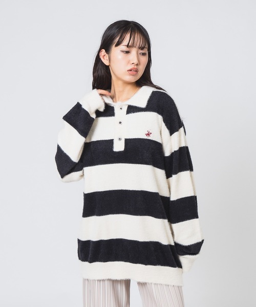 BEVERLY HILLS POLO CLUB(ビバリーヒルズポロクラブ)の「【Beverly Hills Polo Club/ビバリーヒルズポロクラブ】シャギーポロニット(ニット/セーター・レディース・ブラック/スミクロ/レッド/アイボリー・MEDIUM)」の18枚目の写真