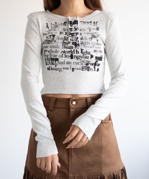 dispark(ディスパーク)の「DISPARK/ヘンリーネックグラフィックピチトップス(Tシャツ/カットソー・レディース・アイボリー/ブラック・FREE)」の5枚目の写真