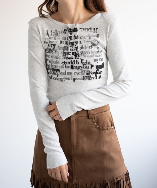 dispark(ディスパーク)の「DISPARK/ヘンリーネックグラフィックピチトップス(Tシャツ/カットソー・レディース・アイボリー/ブラック・FREE)」の6枚目の写真