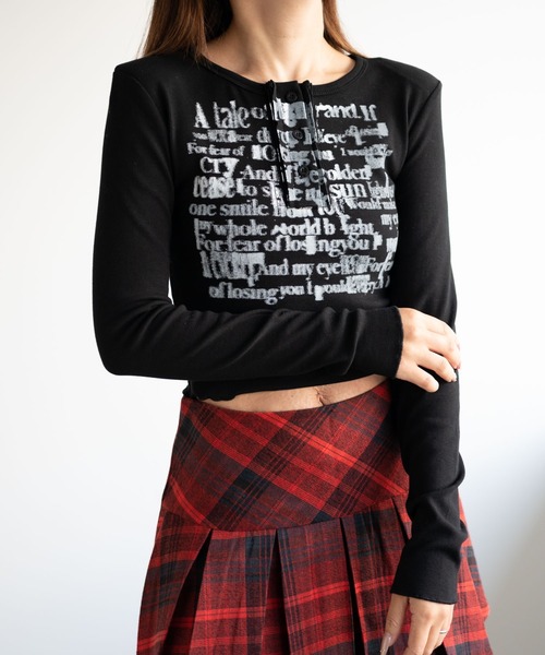 dispark(ディスパーク)の「DISPARK/ヘンリーネックグラフィックピチトップス(Tシャツ/カットソー・レディース・アイボリー/ブラック・FREE)」の9枚目の写真