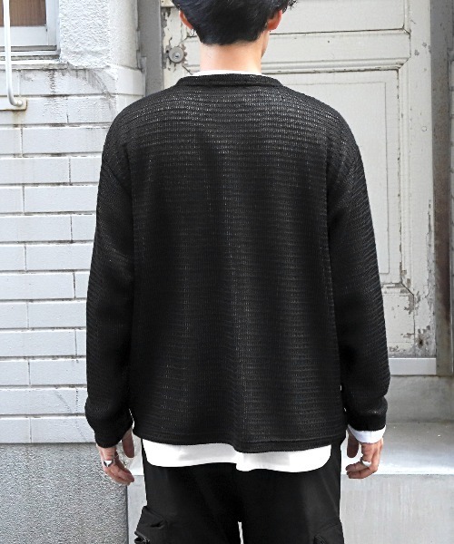 LUXSTYLE(ラグスタイル)の「レイヤード透かし編みニット&ロンT(アンサンブル・メンズ・ブラック・L/M)」の2枚目の写真