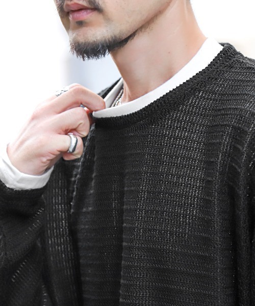 LUXSTYLE(ラグスタイル)の「レイヤード透かし編みニット&ロンT(アンサンブル・メンズ・ブラック・L/M)」の6枚目の写真