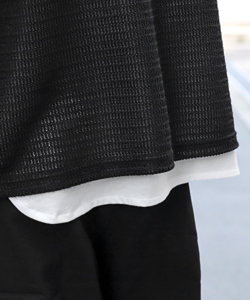 LUXSTYLE(ラグスタイル)の「レイヤード透かし編みニット&ロンT(アンサンブル・メンズ・ブラック・L/M)」の7枚目の写真