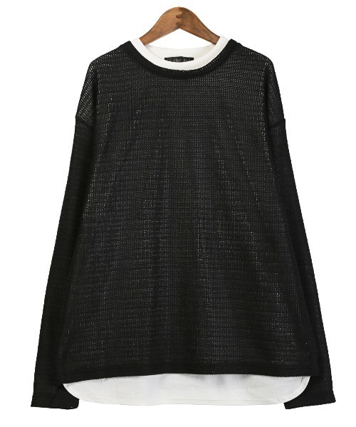 LUXSTYLE(ラグスタイル)の「レイヤード透かし編みニット&ロンT(アンサンブル・メンズ・ブラック・L/M)」の9枚目の写真