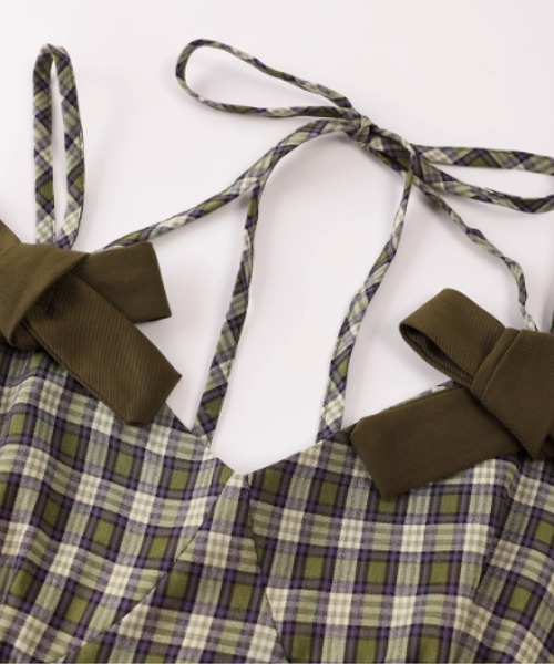 LA POMME petit（ラポミ・プチ）の「チェックリボンドレス Check Ribbon Dress（ワンピース・レディース・グリーン・SMALL/MEDIUM）」の2枚目の写真