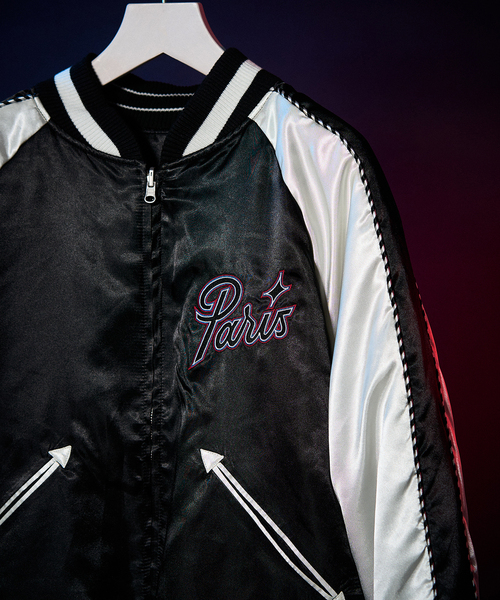 417 EDIFICE（フォーワンセブンエディフィス）の「PARIS BASKETBALL(パリ バスケットボール) 別注 リバーシブル スカブルゾン（スカジャン・メンズ・ブラック・MEDIUM/LARGE/X-LARGE）」の5枚目の写真