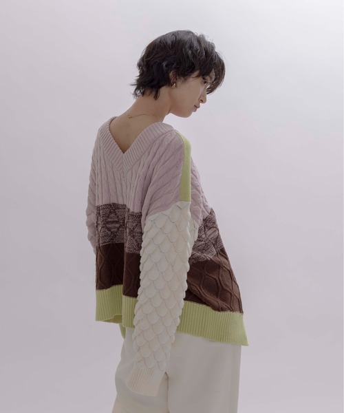 Eimee Law(エイミーロウ)の「MIXケーブルニット(ニット/セーター・レディース・アイボリー/ブラック/ライトグレー/チャコールグレー/ピンク/ネイビー・FREE)」の14枚目の写真