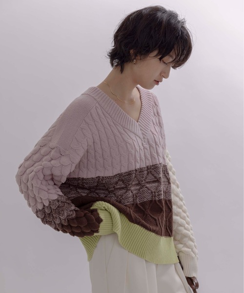 Eimee Law(エイミーロウ)の「MIXケーブルニット(ニット/セーター・レディース・アイボリー/ブラック/ライトグレー/チャコールグレー/ピンク/ネイビー・FREE)」の18枚目の写真