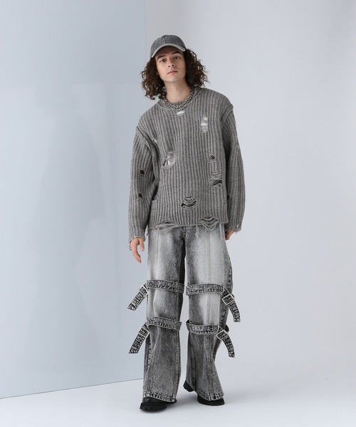 HARE(ハレ)の「ダメージウールニットプルオーバー(HARE)(ニット/セーター・メンズ・グレー/ブラック/パープル・FREE)」の6枚目の写真