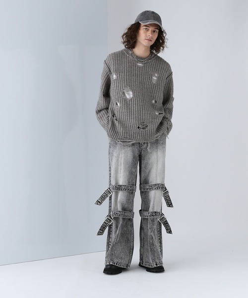 HARE(ハレ)の「ダメージウールニットプルオーバー(HARE)(ニット/セーター・メンズ・グレー/ブラック/パープル・FREE)」の7枚目の写真