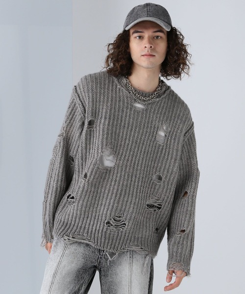 HARE(ハレ)の「ダメージウールニットプルオーバー(HARE)(ニット/セーター・メンズ・グレー/ブラック/パープル・FREE)」の8枚目の写真