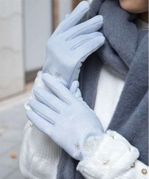 axes femme(アクシーズファム)の「雪刺繍×パールファー手袋(手袋・レディース・ワイン/サックスブルー/ブラック・FREE)」の3枚目の写真