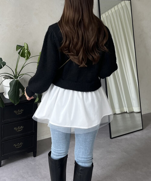 prose verse（プロズヴェール）の「【裾取り外し可能】2wayケーブルパールチュールペプラムニット（ニット/セーター・レディース・グレー/ブラック・LARGE/MEDIUM）」の8枚目の写真