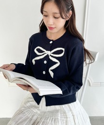 リボンジャガードニットカーディガン