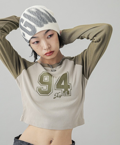 X-girl(エックスガール)の「NUMBERING RAGLAN L/S BABY TEE(Tシャツ/カットソー・レディース・ライトピンク/ブラック/ベージュ・S/M)」の8枚目の写真