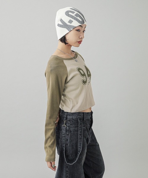 X-girl(エックスガール)の「NUMBERING RAGLAN L/S BABY TEE(Tシャツ/カットソー・レディース・ライトピンク/ブラック/ベージュ・S/M)」の10枚目の写真
