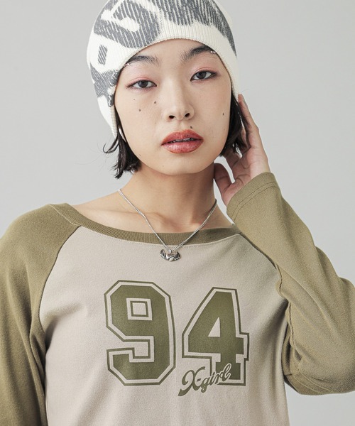 X-girl(エックスガール)の「NUMBERING RAGLAN L/S BABY TEE(Tシャツ/カットソー・レディース・ライトピンク/ブラック/ベージュ・S/M)」の13枚目の写真