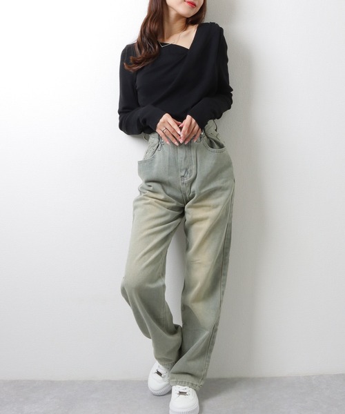 Lace Ladies（レースレディース）の「ソリッドカラー アシンメトリー ドレープ ニット プルオーバー（ニット/セーター・レディース・アイボリー/ブラック/ブルーグレー・M）」の8枚目の写真