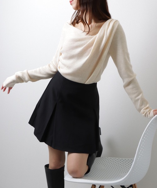 Lace Ladies（レースレディース）の「ソリッドカラー アシンメトリー ドレープ ニット プルオーバー（ニット/セーター・レディース・アイボリー/ブラック/ブルーグレー・M）」の9枚目の写真