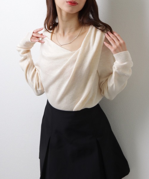 Lace Ladies（レースレディース）の「ソリッドカラー アシンメトリー ドレープ ニット プルオーバー（ニット/セーター・レディース・アイボリー/ブラック/ブルーグレー・M）」の12枚目の写真