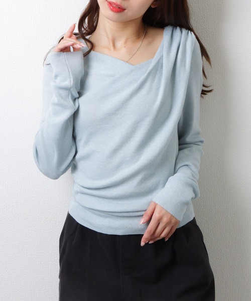 Lace Ladies（レースレディース）の「ソリッドカラー アシンメトリー ドレープ ニット プルオーバー（ニット/セーター・レディース・アイボリー/ブラック/ブルーグレー・M）」の14枚目の写真