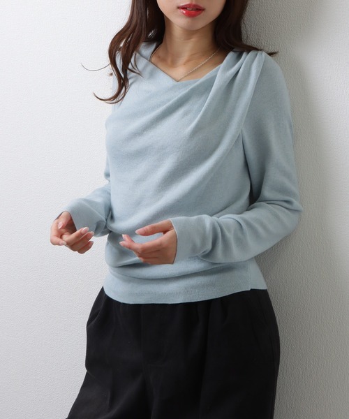 Lace Ladies（レースレディース）の「ソリッドカラー アシンメトリー ドレープ ニット プルオーバー（ニット/セーター・レディース・アイボリー/ブラック/ブルーグレー・M）」の17枚目の写真