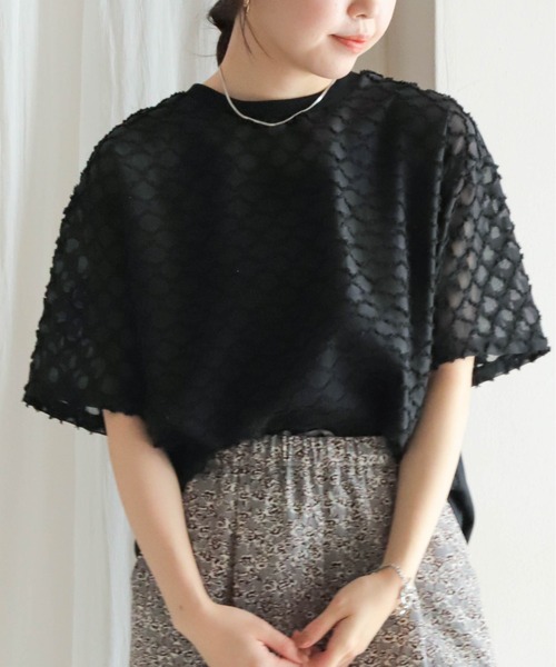 NOMBRE IMPAIR（ノンブルアンペール）の「ツッキリJQ　シアーコンビTEE（Tシャツ/カットソー・レディース・ブラック/ホワイト・FREE）」の2枚目の写真