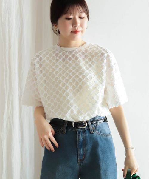 NOMBRE IMPAIR（ノンブルアンペール）の「ツッキリJQ　シアーコンビTEE（Tシャツ/カットソー・レディース・ブラック/ホワイト・FREE）」の7枚目の写真