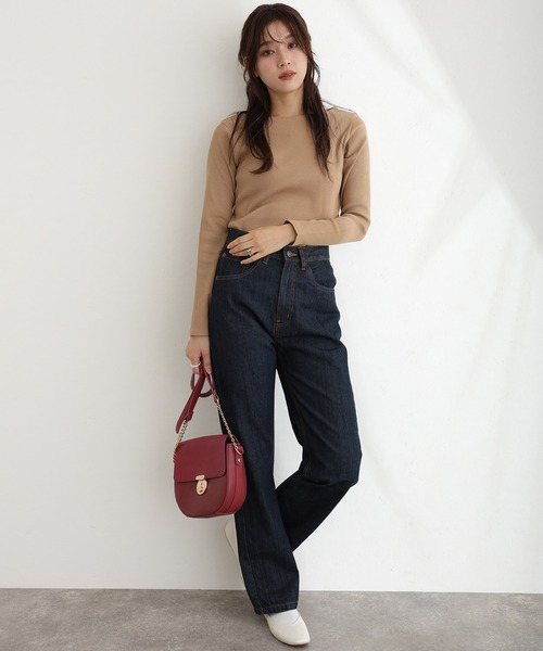 ElegChic(エレグシック)の「2×2リブボートネックニット(ニット/セーター・レディース・ベージュ/オフホワイト/杢グレー/ブラック/カーキ・M/L/XL/XXL/4L)」の1枚目の写真