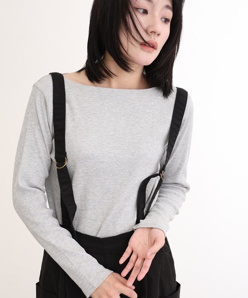 ElegChic(エレグシック)の「2×2リブボートネックニット(ニット/セーター・レディース・ベージュ/オフホワイト/杢グレー/ブラック/カーキ・M/L/XL/XXL/4L)」の4枚目の写真
