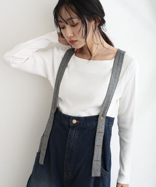 ElegChic(エレグシック)の「2×2リブボートネックニット(ニット/セーター・レディース・ベージュ/オフホワイト/杢グレー/ブラック/カーキ・M/L/XL/XXL/4L)」の2枚目の写真