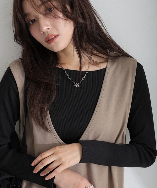 ElegChic(エレグシック)の「2×2リブボートネックニット(ニット/セーター・レディース・ベージュ/オフホワイト/杢グレー/ブラック/カーキ・M/L/XL/XXL/4L)」の3枚目の写真