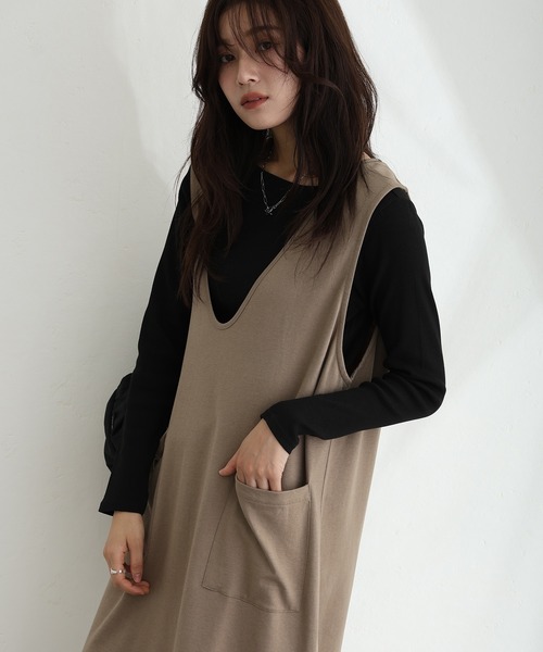 ElegChic(エレグシック)の「2×2リブボートネックニット(ニット/セーター・レディース・ベージュ/オフホワイト/杢グレー/ブラック/カーキ・M/L/XL/XXL/4L)」の6枚目の写真