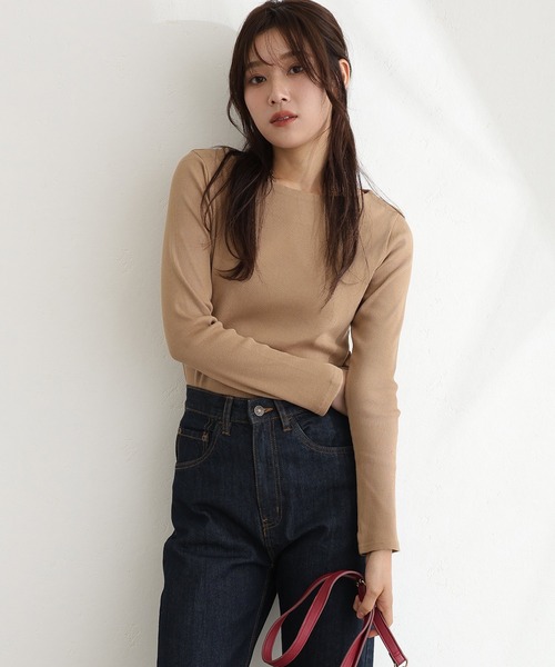 ElegChic(エレグシック)の「2×2リブボートネックニット(ニット/セーター・レディース・ベージュ/オフホワイト/杢グレー/ブラック/カーキ・M/L/XL/XXL/4L)」の10枚目の写真
