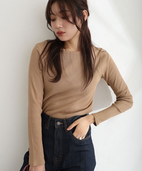 ElegChic(エレグシック)の「2×2リブボートネックニット(ニット/セーター・レディース・ベージュ/オフホワイト/杢グレー/ブラック/カーキ・M/L/XL/XXL/4L)」の12枚目の写真