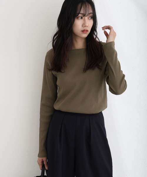 ElegChic(エレグシック)の「2×2リブボートネックニット(ニット/セーター・レディース・ベージュ/オフホワイト/杢グレー/ブラック/カーキ・M/L/XL/XXL/4L)」の16枚目の写真