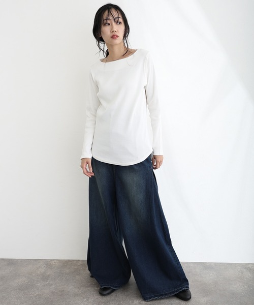 ElegChic(エレグシック)の「2×2リブボートネックニット(ニット/セーター・レディース・ベージュ/オフホワイト/杢グレー/ブラック/カーキ・M/L/XL/XXL/4L)」の18枚目の写真