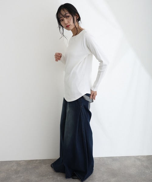 ElegChic(エレグシック)の「2×2リブボートネックニット(ニット/セーター・レディース・ベージュ/オフホワイト/杢グレー/ブラック/カーキ・M/L/XL/XXL/4L)」の19枚目の写真
